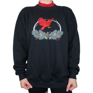 Vintage 90s Red Cardinal Evergreen Christmas Sweatshirt